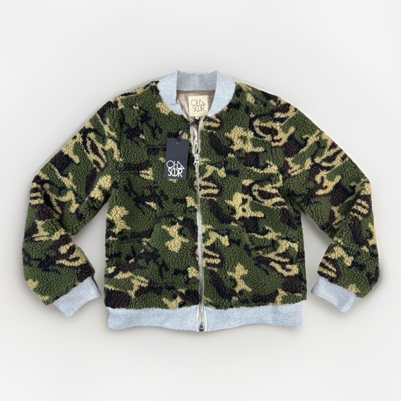 Chaser Jackets & Blazers - Chaser Camo Faux Fur Teddy Bomber Jacket Women's S Zip Up Sherpa Cozy